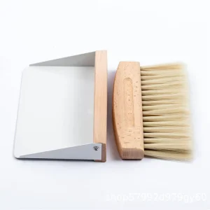 Mini Desktop Dustpan Set with Beech Wood Handle Soft Sisal and Horsehair Bristles Keyboard Table Snack Crumb Cleaning