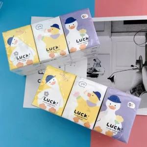 Mini Facial Tissues Lucky Duck Printed Pocket Tissues 9 Pcs Pack Cute Paper Handkerchief Cleansing Tissue