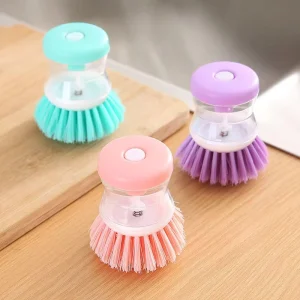 Mini Kitchen Dish and Pot Brush with Liquid Dispenser and Push Button