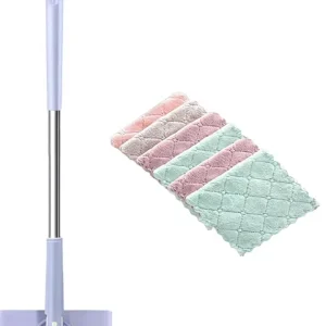 Mini Mop with Automatic Grip and Release, 360-Degree Rotating Rectangular Head, Metal Pole, 6 Mopheads for Wet and Dry Use