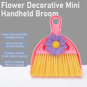 Mini Pink Flower Broom and Dustpan Set Cute KidsBroom Dustpan Set for Table Cleaning