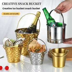 Mini Wine Bucket Hammered Stainless Steel Ice Bucket Wine Cooler for Bar & Parties Water Chicken Fries Snack Bucket