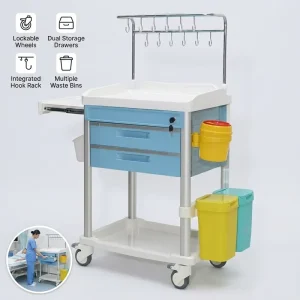 Mobile Medical Supply Cart Hospital Nursing Trolley with Storage Drawers Sanitizer Basket and Silent Wheels