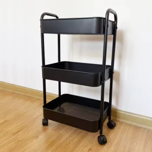 Mobile Metal Three Layer Modern Storage Cart with Wheels 6-10L Capacity for Kitchen Bathroom Living Room Use
