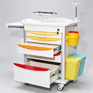 Mobile Pet Hospital Crash Cart Trolley with Central Lock Surgery Supply Organizer for Vet Clinic Procedure Trolley