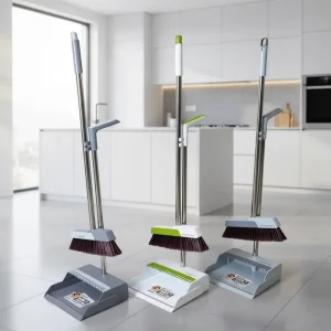 Model 015 Long-Handled Stainless Steel Floor Scrubber Brushes & Dustpan Set for Home Hotel Commercial Use