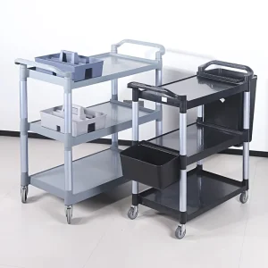 Model 4 Wheel Duty PP Plastic Serving Cleaning Hotel Trolley Restaurants Hotels Use with Cleaning Bucket Trash Can