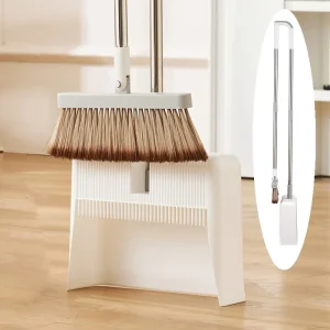 Model 8708 Magnetic Foldable Broom Set Soft PET and PP Bristles Stainless Steel Dustpan