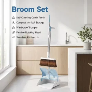 Modern 180 Rotatable 2 in 1 Broom and Dustpan Set with Lid Easy Cleaning Foldable for Home Indoor Use
