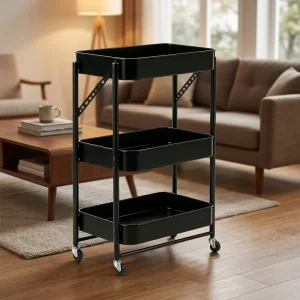 Modern Durable Carbon Steel Waterproof Square Foldable 4 layer Shelf Kitchen Trolley Utility Cart Storage Rack