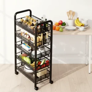 Modern Eco Friendly Multifunction Fruit Vegetable Storage Cart Rolling Three Tier Wire Shelving Portable Non Folding Kitchen
