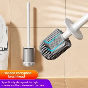 Modern Flat Rubber Dual Toilet Brush Set for Cleaning Toilet Gaps with Holders Durable Handheld Design