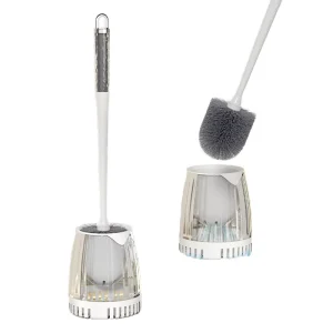 Modern Hotel Bathroom Toilet Deep Cleaner Toilet Bowl Scrubber Brush Clear Plastic Toilet Brush and Holder Set