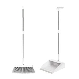 Modern Long Handle Self cleaning Upright Flagged Bristle Waterproof Easy Cleaning Portable Broom Dustpan Set