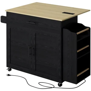 Modern Nordic Style Black Eco Friendly MDF Kitchen Cart Wheels Mobile Island Multi Functional