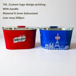 Modern Style Large Galvanized Metal Beverage Tub Ice Bucket with Wood Handles