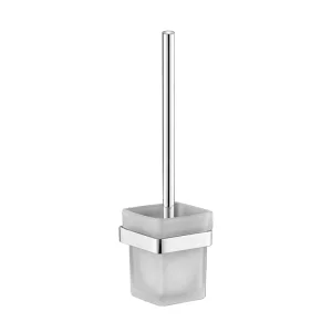 Modern Wall-Mounted Brass Chrome Toilet Brush Set with Transparent Square Glass Cup for Bathroom