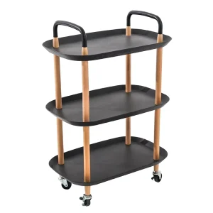 Modern Wood Kitchen Cart with Storage Baskets Mobile Rolling Cart Multi functional Space saving Design Black