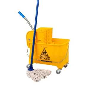 Mop Bucket with Wringer 22 Qt 5.5 Gallon Floor Cleaning Handle Wheels 16.25L x 10.75W x 24.5H Yellow