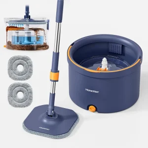 Mop Cleaning System with Clean-Dirt Separation and Two Microfiber Cloths