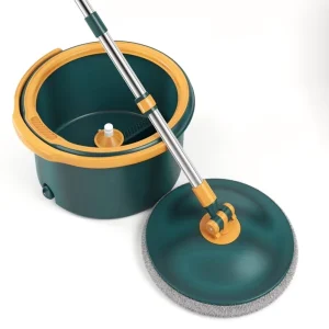 Mop Set with Rotating Wringer, Steel Pole and Mop Head for Floor Cleaning