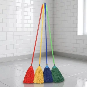Multi-Color Absorbent Cotton String Mop with Plastic Handle for Home Kitchen Bathroom Floor Cleaning