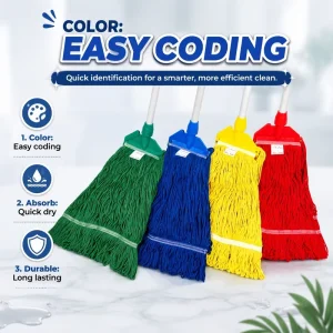 Multi Color Color Coding Cotton Yarn Mop Head Quick Dry Durable Commercial Wet Mop Replacement for Professional Cleaning