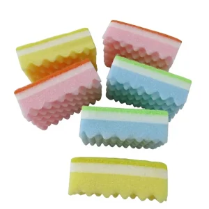 Multi-Color Durable Three-Layer Rectangle Dishwashing Sponge Scrubber