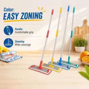 Multi Color Zoning Wide Coverage Flat Mop Comfort Grip Handle for Janitorial Area Classification Cleaning