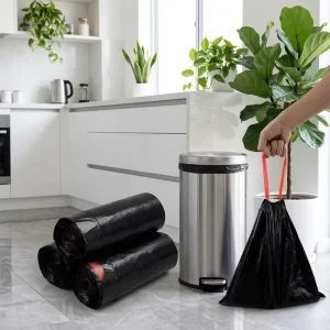 Multi Colors Tall Kitchen Trash Bags with Drawstring Ear Resistant Leak Proof HDPE Recyclable Embossed PE for Household Bin Can