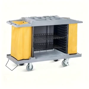 Multi Functional Durable Plastic Hotel Cleaning Trolley 4 Wheel 35kg Capacity Simple Style Indoor Use for Property Mall Cleaning