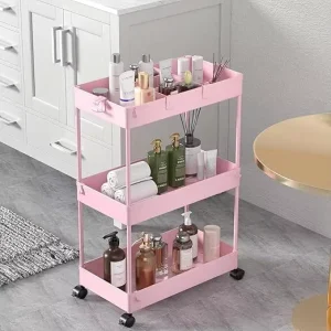 Multi Functional Heavy Duty Space Saving 3 Tier Movable Plastic Handcart Narrow Place Storage Racks with Wheels