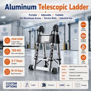 Multi Position Aluminum Telescopic Ladder 150KG Heavy Duty Foldable Design for Industrial Warehouse Facility Maintenance