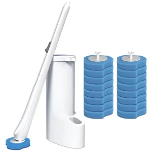 Multi Purpose Bathroom Cleaning System Long Handle Disposable Toilet Bowl Brush Cleaner Set with Disposable Sponge Refills