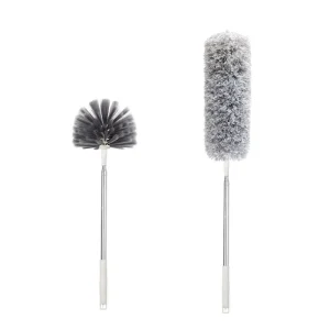 Multi Purpose Cleaning Brush Set Extendable Stainless Steel Handle Microfiber Duster Fan Broom Scrub Brush Plunger Plastic