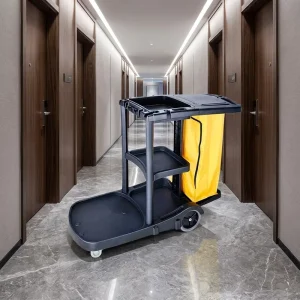 Multi Purpose Hotel Cleaning Cart with Replaceable Bags Durable Plastic Housekeeping Trolley Non Mark Solid Wheels Black