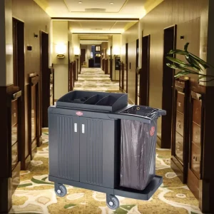 Multi Purpose Hotel Room Utility Cleaning Trolley Cart with Vinyl Bag Plastic Housekeeping Cart for Laundry Use