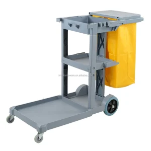 Multi Purpose Plastic Maid Janitor Cart Housekeeping Cleaning Trolley for Hotel Restaurant Utility Cart for Room Service