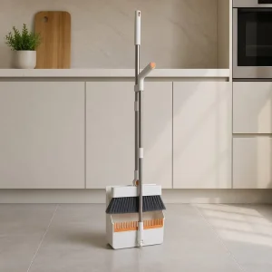 Multi Purpose Stainless Steel Broom Kit with PP Bristles 3 in 1 Dustpan Scraper Household Set MOQ 3000 Sets From China