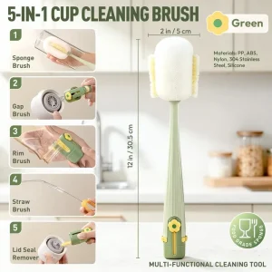 Multi function Five in one PP Long Handle Cup & Thermos Bottle Cleaning Brush 360 degree No Dead Angle Household Use
