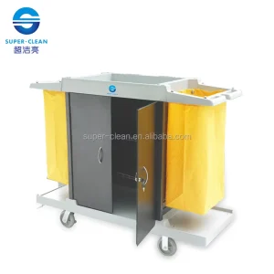 Multifunction Cleaning Hotel Room Service Cart Big Housekeeping Trolley Linen Utility Cart Cleaning Cart With Door