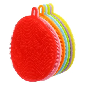 Multifunction Eco-Friendly 11CM Silicone Dish and Bowl Cleaning Brush Scouring Pad 7 Colours Handheld Kitchen Pot Scrubber
