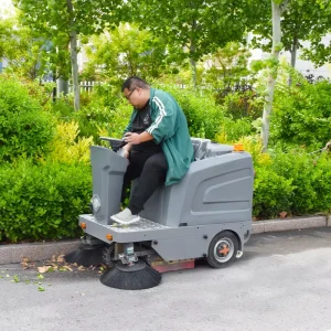 Multifunction Electric Ride-on Floor Sweeper with Side Brush, High-Pressure Cleaning, 80L Dustbin and Battery