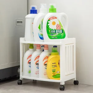 Multifunctional 2~4 Layers Beige Modern Design Eco Friendly PP Storage Cart Large Capacity Bathroom Rack Four Wheel Cleaning