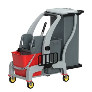 Multifunctional Four wheel PP Material Grey Cleaning Trolley Double Bucket Water Squeezer 4 Swivel Wheels 300 lb