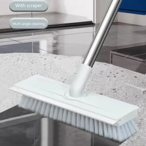Multifunctional PP Floor Scrub Brush and Squeegee with Long Handle Flexible Bristles and Microfiber