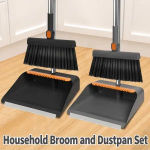Multifunctional Rotating Broom and Dustpan Comb Foldable Upright Standing Dustpan Set Home Office Kitchen Lobby Floor Sweeping