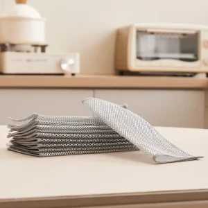 Multipurpose Silver Wire Cleaning Cloth Non-Scratch Polyester Dishcloth for Kitchen Reusable Square Towel