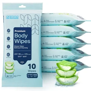 NZMAN SKIP Shower Wipes Body Wipes for Adults Bathing No Rinse 6 Packs of 10 Extra Moist Bath with Aloe & Vitamin E