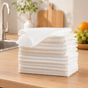 Natural Antibacterial Bamboo Fiber Dish Cloths Absorbent Reusable Washcloths